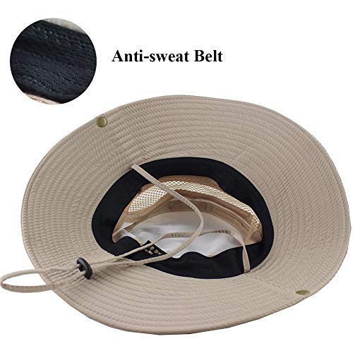 Image of STORE 2508 Wide Brim Sun Hat for Men and Women Outdoor Safari Hat with Adjustable Chin Strap Breathable Mesh Panels and Anti Sweat Band for Hiking Fishing Camping Beige