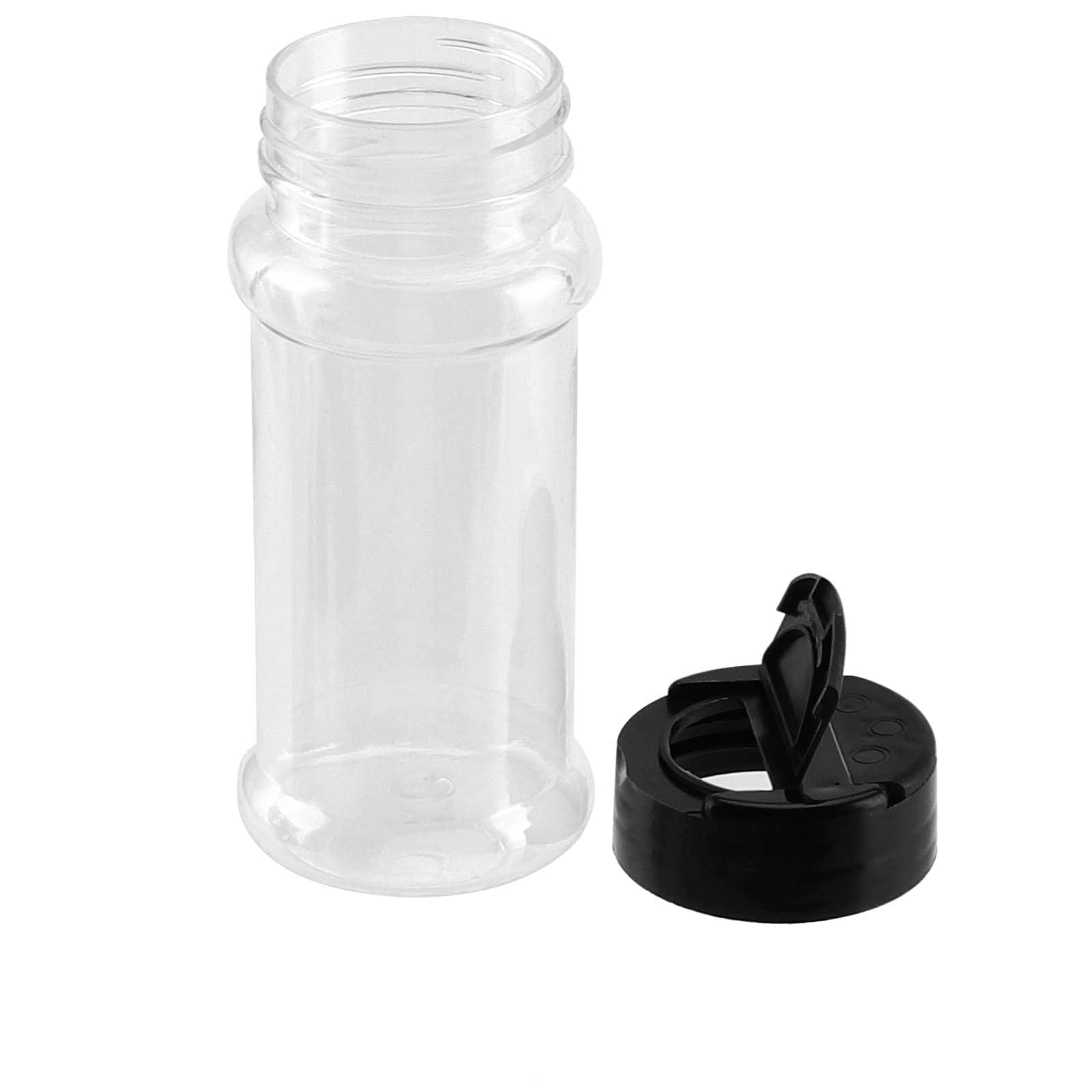MUKLEI Lot de 60 pots à épices en plastique transparent avec couvercles noirs pour assaisonnement, pots à épices vides pour poivre