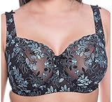 Gem Black Aquamarine Large Bosom Firm Underwired Bra Lace Bra Sizes 34D to 46J (42H) - Image 1