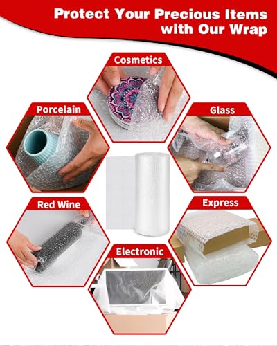 2-Pack Bubble Cushioning Wrap Rolls, 3/16\" x 17\" x 72\' ft Total, Perforated 12\" 20 Fragile Stickers for Shipping, Packaging, Mailing - Thumbnail 7