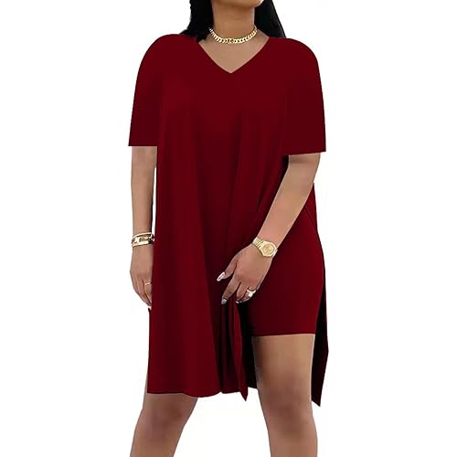 Difanlv Plus Size Womens 2 Piece Outfits Tracksuits Short Sleeve Tunic Tops Bodycon Shorts Sweatsuit Sets