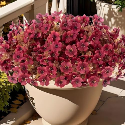Flores artificiales para exteriores, resistentes a los rayos UV, no se decoloran, flores de plástico falsas para decoración, macetas colgantes, interiores, exteriores, jardín, porche, ventana, hogar