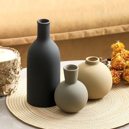 image for ooit Ceramic Vase Set of 3, Flower Decorative Vases Home Decor Boho Ne
