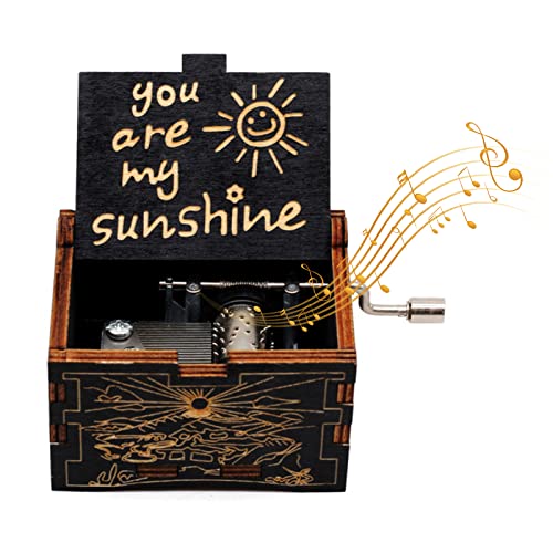 SacJkt Wooden Music Box - Hand Crank You Are My Sunshine Theme. 18 Note Mechanism Antique Carved Musical Box Personalised Gift For Birthday Valentines Day Christmas