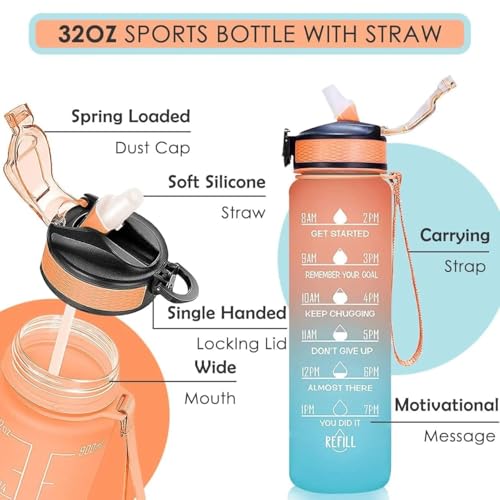 Image of Oblivion Water Bottle - Cute Print Motivational Gradient Water Bottle with Flip-Top, Multicolor Leakproof Lid, BPA Free Reusable Daily Hydration Bottle for Multiuse (Purple-Green Gradient Bottle, 2)