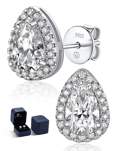 MomentWish 2.2 Carat Moissanite Diamond Teardrop Earrings - 925 Sterling Silver Halo Wedding Studs for Bride - Bottega Dupe Waterdrop Design