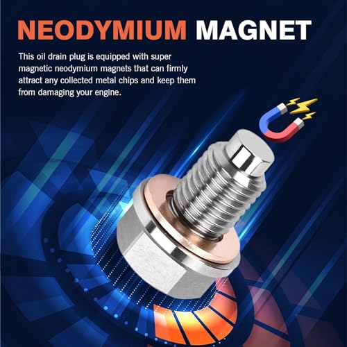 Image of M12 x 1.5 Magnetic Oil Drain Plug, Magnetic Stainless Steel Oil Pan Drain Nut Bolt with 5 PCS Copper Crush Washer Anti Leakage, Universal Leak-proof Replacement,Fits Most Cars, Motorcycles, Boats