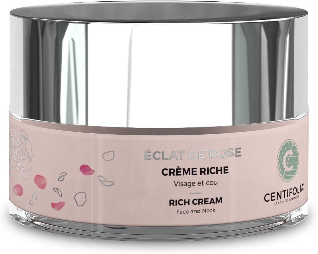 CENTIFOLIA agua micelar rosa 500 ml + crema rica 50 ml, orgánico, desmaquilla, hidrata y alisa la piel deshidratada, dejando el rostro luminoso, suave y revitalizado, fabricado en Francia