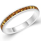 Sinlifu Silver Swarovski Elements Crystals Birthstoness Ring Eternity Wedding Band 3mm (Nov. Topaz, 7)