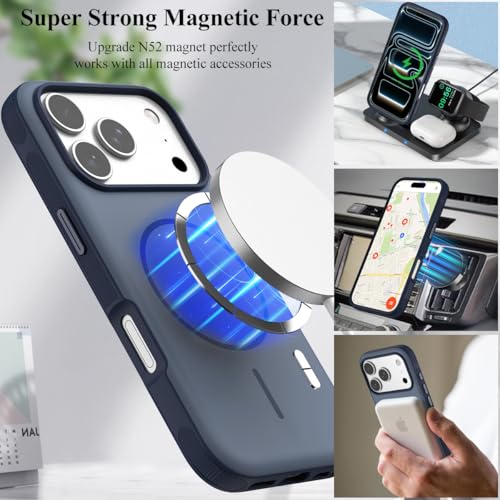 Image of Nvollnoe for iPhone 17 Pro Case with Card Holder & Screen Protector, Compatible with Magsafe, Built-in Kickstand, Detachable Magnetic Wallet Case for iPhone 17 Pro(Blue)