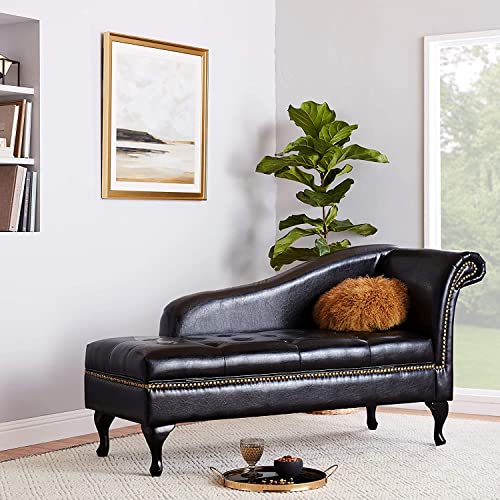 Image of Lazy Couch and Reclining Sofa /Recliner Chaise Longue /Fabric recliners /for Bedroom /Living Room /Office Reception Recliner Lounge Sofa and Armchair (Black Leatherette 1)