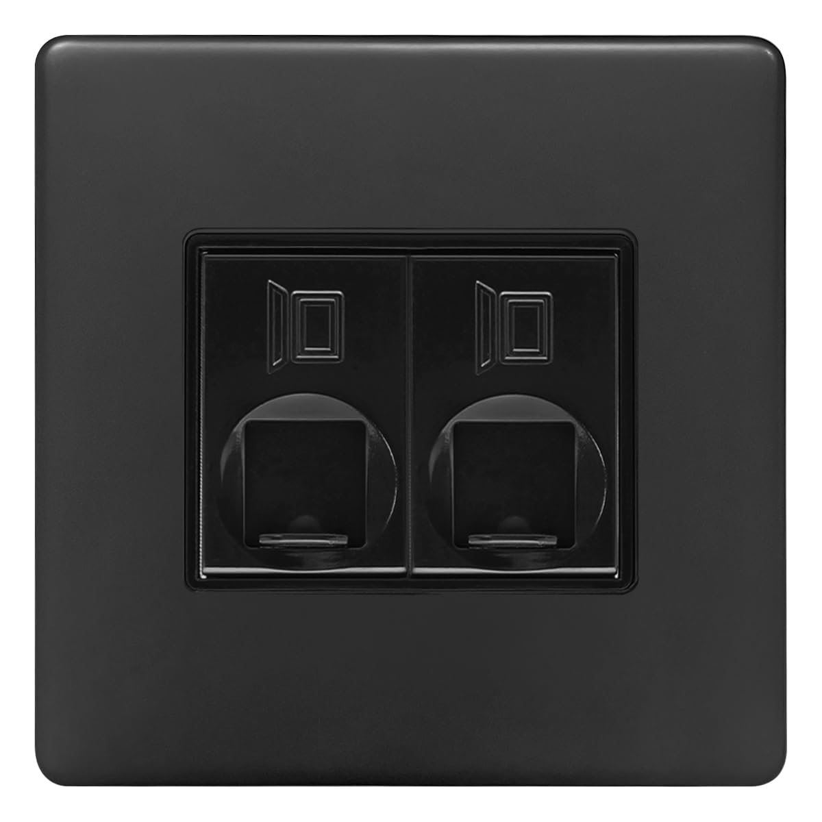 Ethernet Data Socket Wall Plate Matte Black 2 Gang Screwless Flat Plate CAT 6 BL443