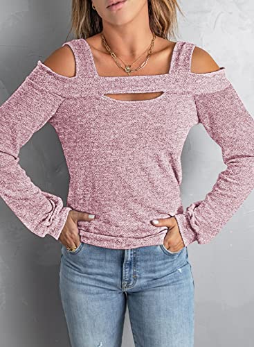 Image of Women Blouses and Tops Black White Colorblock Bell Sleeve Cold Shoulder Top Shirt