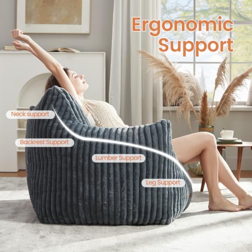 Image of Giant Bean Bag Chairs for Adults Teens with Filling Large Fluffy Bean Bag Chair with Armrests Plush Comfy BeanBag Couch Sofa Chair for Bedroom Living Room Reading