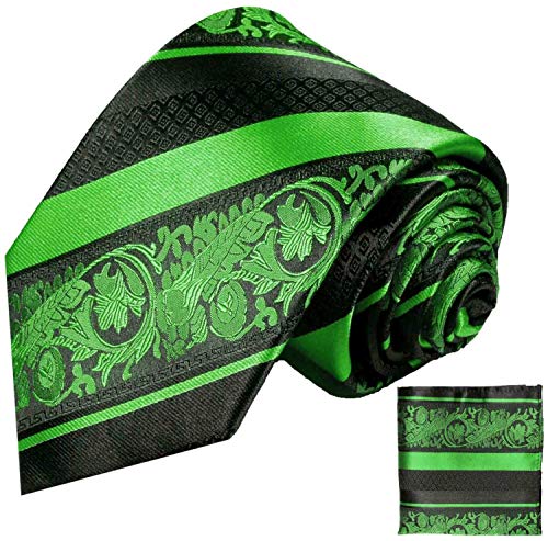 Green and Black Silk Tie and Pocket Square Paul Malone Red Line