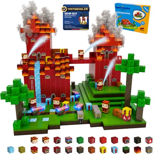 Spiele Kontor Bloques magnéticos de construcción de Bomberos - 80 Piezas de Bloques magnéticos | Juguetes para niños y niñas | Juego magnético Creativo | Juguetes a Partir de 3 años