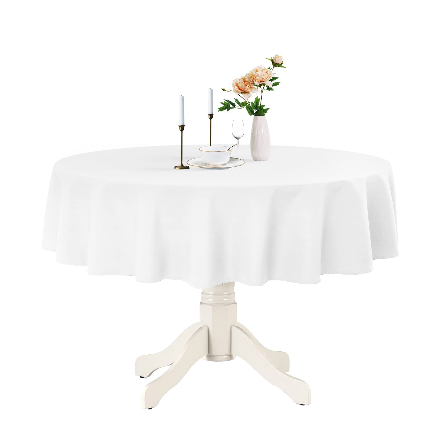 Romanstile Round Waterproof Tablecloth, Stain Resistant Washable Table Cloths Wrinkle Free Polyester Table Covers for Kitchen Dining Party Wedding Indoor and Outdoor - White, 60 Inch