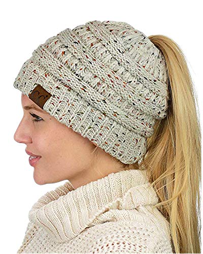 ZiXing Gorros con Coleta Mujer Invierno Gorro Caliente de Punto con Agujero Sombreros de Invierno Knit Ponytail Beanie Hat Gris Claro OneSize