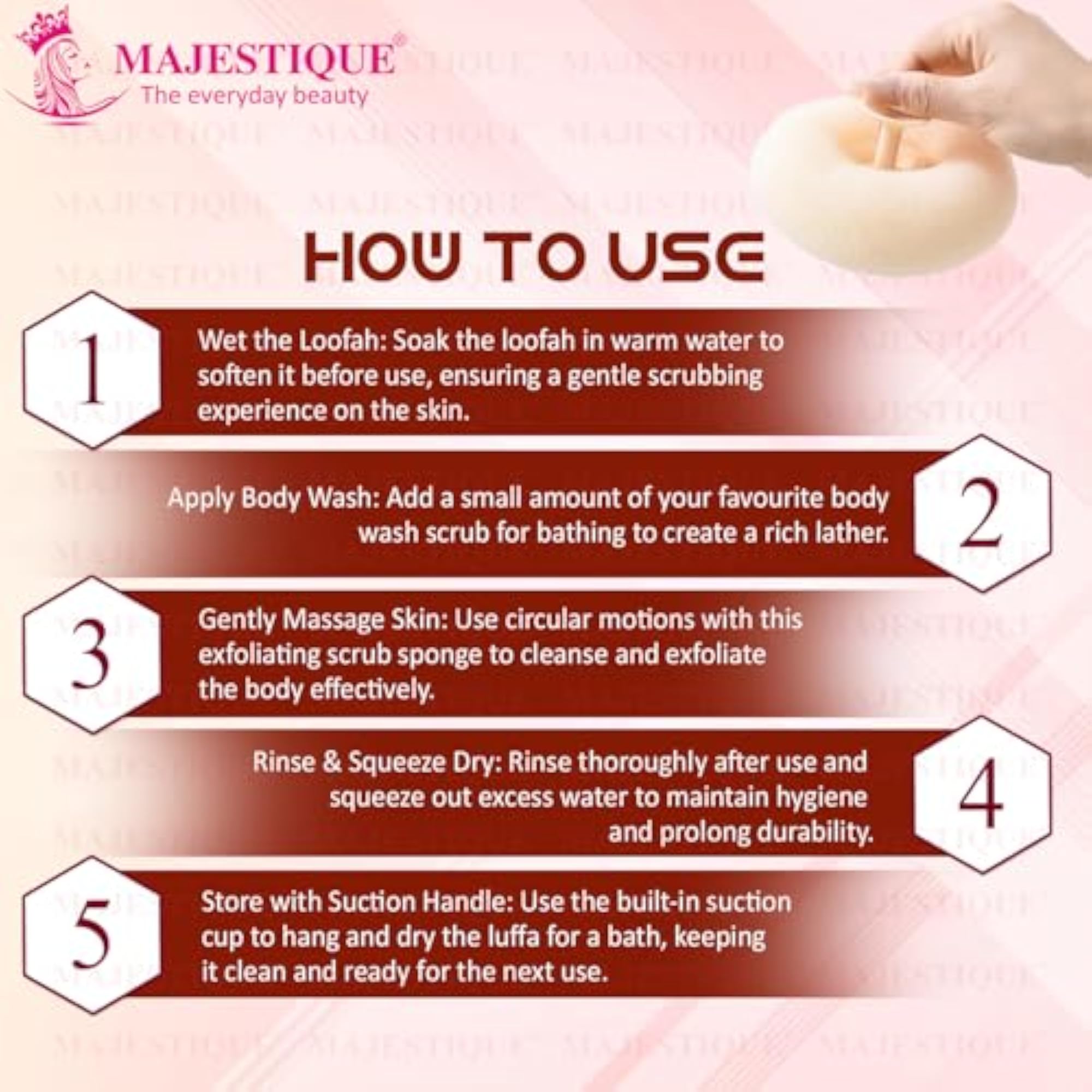 Loofah for Bathing with Suction Handle, Body Scrubber