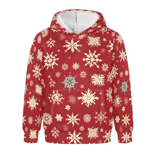 Kids Hoodies Sweaters Christmas Xmas Snowflake Hooded Sweatshirts with Big Pockets for Boys Girls B0400093