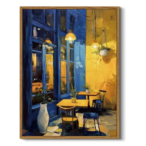RINTO アート パネル ポスター ゴッホ 夜のカフェテラス 額縁付き 絵画 インテリア おしゃれ フレーム付き スタンド付き A3 黄色 風水 金運 壁掛け 北欧 モダン 玄関 リビングルーム キャンバス 額付き完成品 30x40cm
