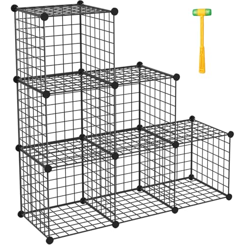 TUMUCUTE Organiseur de Rangement en Forme de Cube métallique, étagère modulaire à 6 Cubes en métal pour Chambre à Coucher, Salon, Bureau, Noir