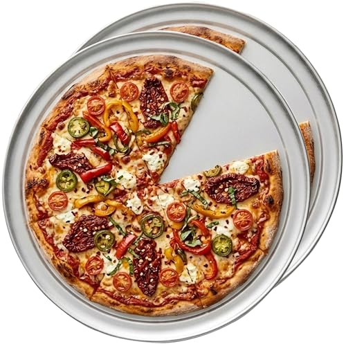 FolksField 18 Inch Aluminum Pizza Pan with Wide Rim Heavy Duty 18 Gauge Restaurant Grade Pizza Tray for Baking Serving & Commercial Kitchens Oven Safe Round Pizza Pan (Pack of 2)