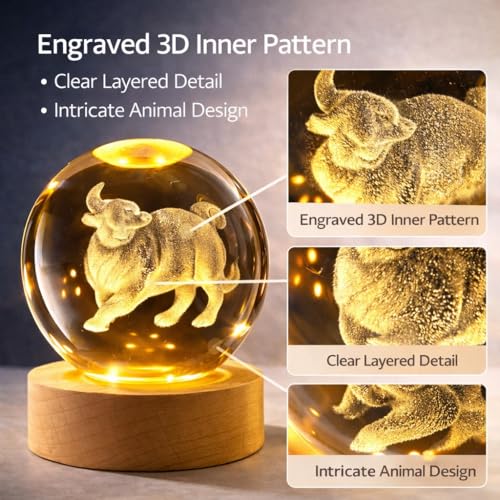 Lámpara de Noche Bola de Cristal con Base de Madera USB miniatura 7