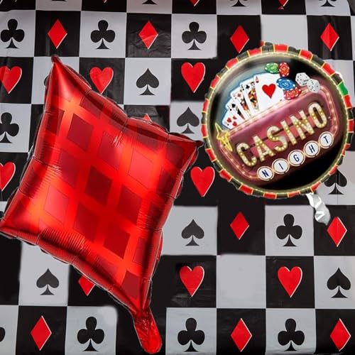 Image of AMFIN (Pack of 25) Casino Theme Foil Balloon Set, Elevate Your Party, Diamonds - Black, Red