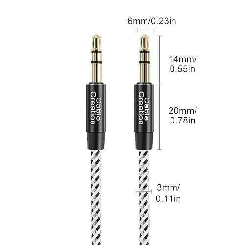 Miniatura 50 de CableCreation Cable auxiliar largo (20 pies/19.7 ft), cable de audio de 0.138 in macho a macho, cable auxiliar trenzado de alta fidelidad de 1/8