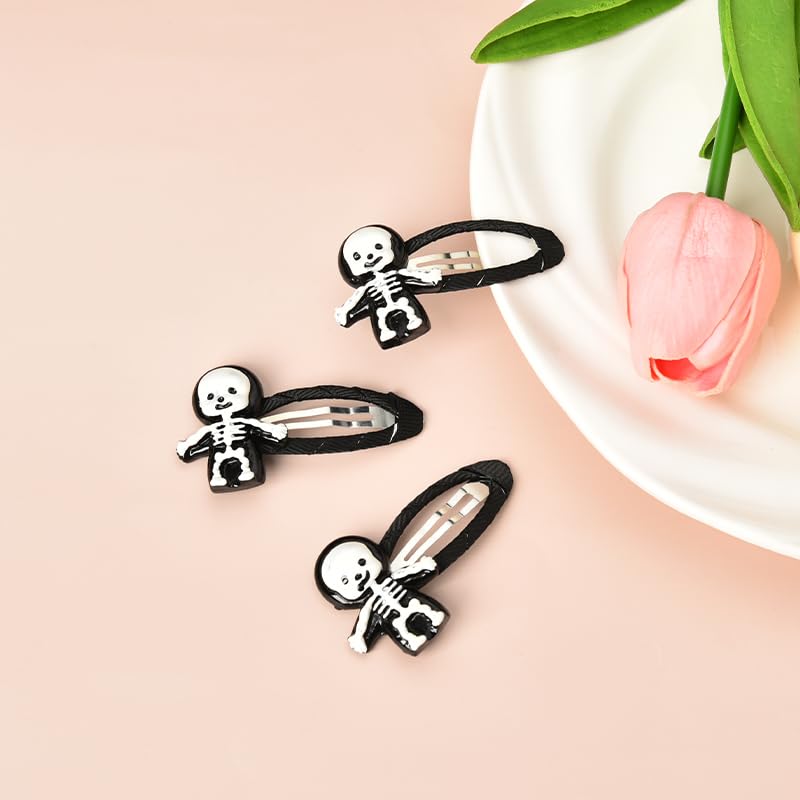 Miniatura 5 de Pinzas para el cabello de Halloween para mujeres y niñas, pinzas para el cabello con diseño de calavera y esqueleto, paquete de 3 unidades,