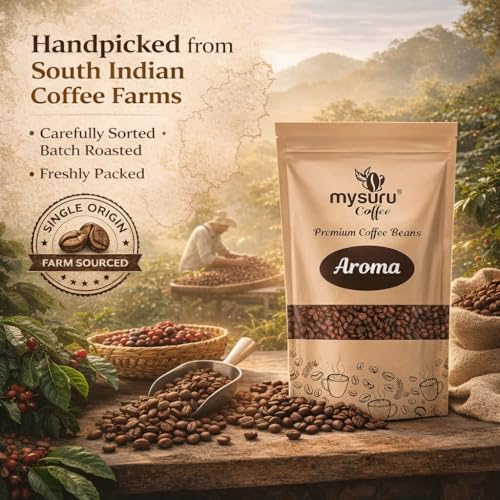 Image of Mysuru Coffee Premium Whole Roasted Beans [750g - AROMA] Pure Arabica - 70% | Robusta - 30% Cafe Blend Medium Roast Fresh Single Origin Coffee