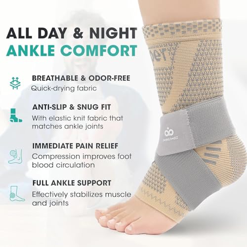 Image of INDEEMAX Ankle Brace for Women & Men, Ankle Compression Sleeve Support Copper Infused Ankle Brace for Sprained Ankle, Plantar Fasciitis Sports, Achilles Tendonitis Pain Relief, Skin Silver, S