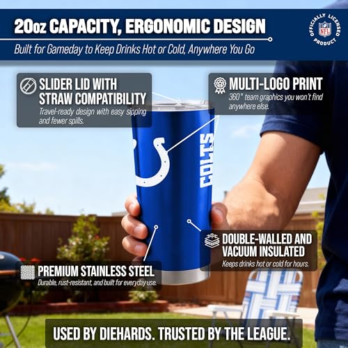 Image of Indianapolis Colts NFL 20oz Stainless Steel Insulated Tumbler, Slider Lid