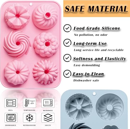 Ceeyoll 2 Stück Rosa Mini Silikon Gugelhupfform,Wiederverwendbar Kuchenform Klein Savarin Form, Gugelhupf Backform, Gugelhupf Kuchenform, Antihaftbeschichted Backformen für Kekse, Bagels, Muffins.