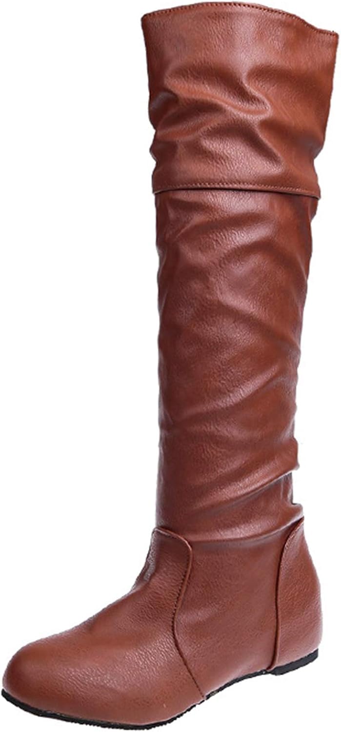 Bottes hautes pour femmes en marron et taille 40 avec talon plat confortable