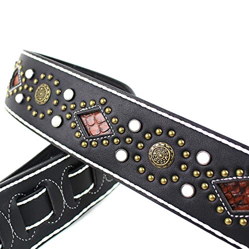 Walker And Williams GTR-20-WHT Sedona Sangle rembourrée avec rivets et rivets Noir - Les Beatles, Paul McCartney, John Lennon, RIngo Starr, George Harrison Walker And Williams GTR-20-WHT Sedona Sangle rembourrée avec rivets et rivets Noir – Image 4