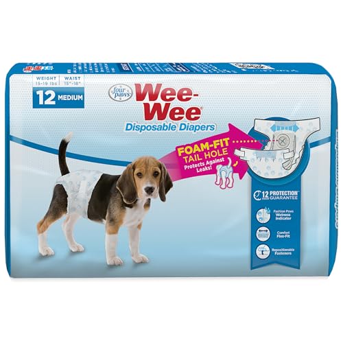 Four Paws Wee-Wee Super Absorbent Disposable Adjustable Dog Potty Training Diapers, Leak-Proof Protection for Dogs, Size Medium, 15