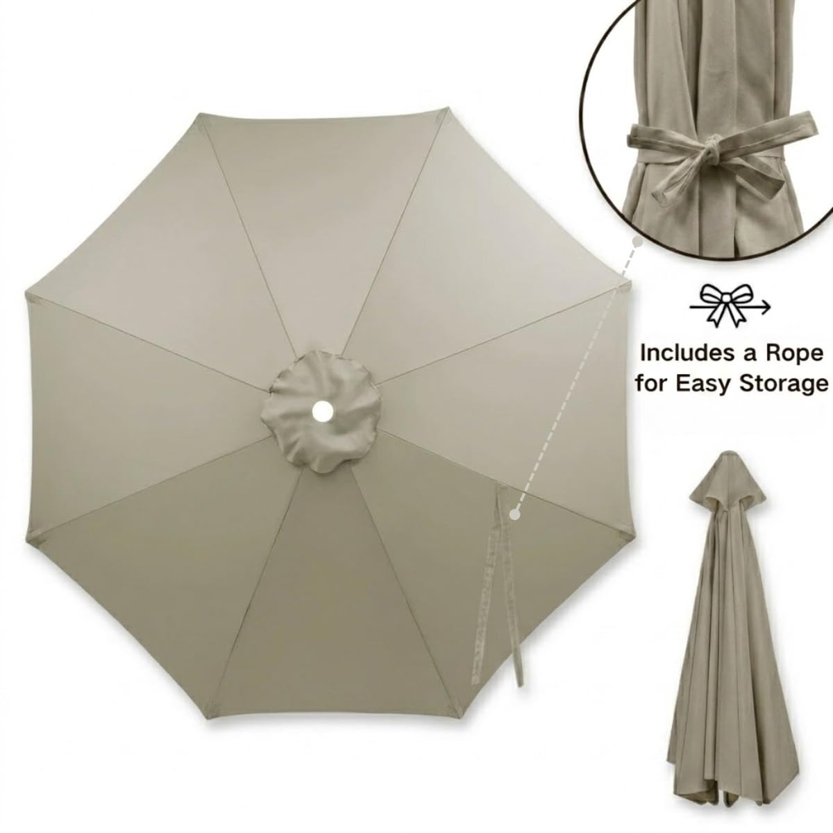 2.0m 2.7m 3.0m 4.0m Zamienna Czasza Parasola Parasol Ogrodowy 6/8 Żeber, Zamienne Poszycie Parasola Na Taras, Wytrzymały Wodoodporny Materiał Ochrona UV Tylko Tkanina