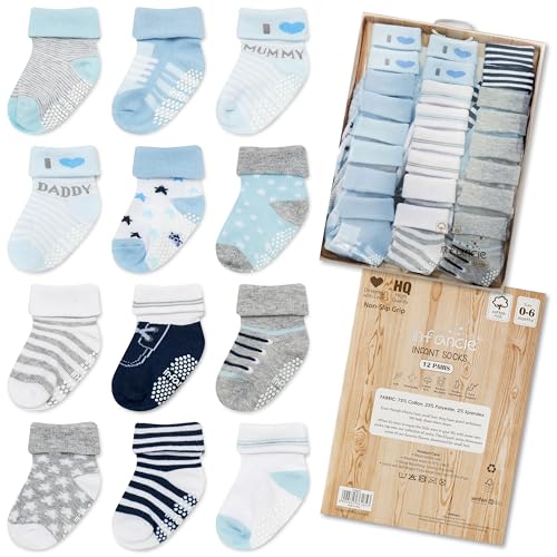 infancie Baby Socks Infant Socks 12 Pair – Soft And Comfortable Infant Sock 0-6 Months, Premium Boys Cotton Sock, Gift For Newborn Boys
