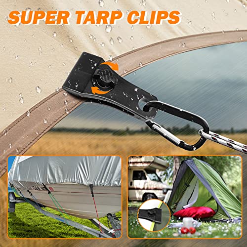 Teantech 20Pcs Heavy Duty Outdoor Camping Tarp Clips And D-Shaped Carabiner Hanging Hook Kit Tarp Clips Lock Awning Clamp Tent Clamps Tie Downs For Outdoor Activities #TOP5