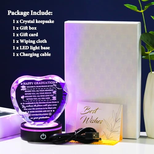 Image of YWHL Graduation Gift for Her Him 2026 with Colorful Led Base, High School College Graduation Gifts for Women Men, Congratulations Graduate Plaque Crystal Keepsake Masters Degree PHD Graduation Gifts Decor