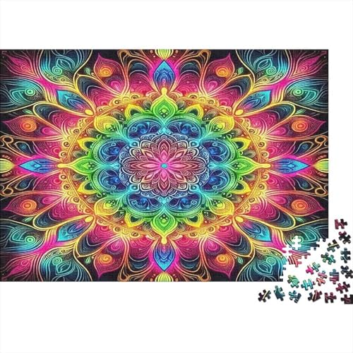 Rompecabezas de mandala de flores arcoíris para adultos, 1000 piezas, 38 x 26 cm