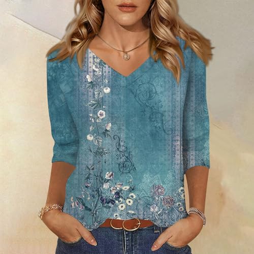 HTHLVMD Womens 3/4 Length Sleeve Tunic Tops Summer Fall Outfits 2025 Three Quarter Sleeve Casual V Neck T Shirts for Women