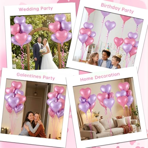 Image of 12 Pcs Colorful Heart Balloons,18 Inch Heart Foil Balloons Love Balloon Valentine Balloon for Birthday Party Wedding Engagement Party Baby Shower Valentine Day Decorations