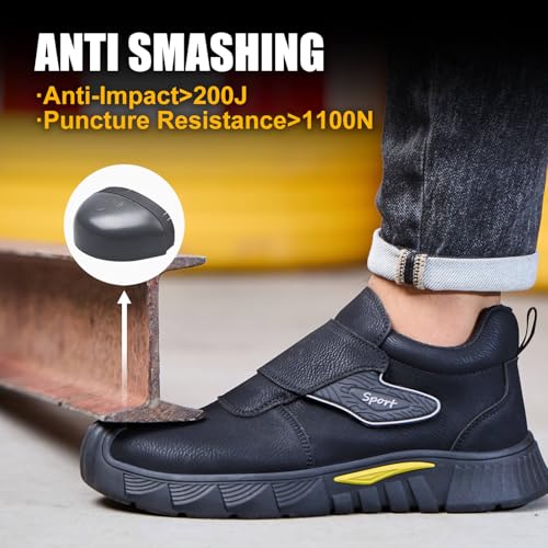 Image of Welding Work Boots for Men Women Slip on Steel Toe Safety Shoes Comfortable Indestructible Work Boots Puncture Proof Lightweight Breathable Construction Shoes