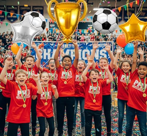 Image of Propsicle Football Trophy Foil Balloon Set Birthday Decoration for Boys 5pc | Soccer world cup decoration 2026 football birthday theme champion sports day golden trophy balloon ronaldo theme decor