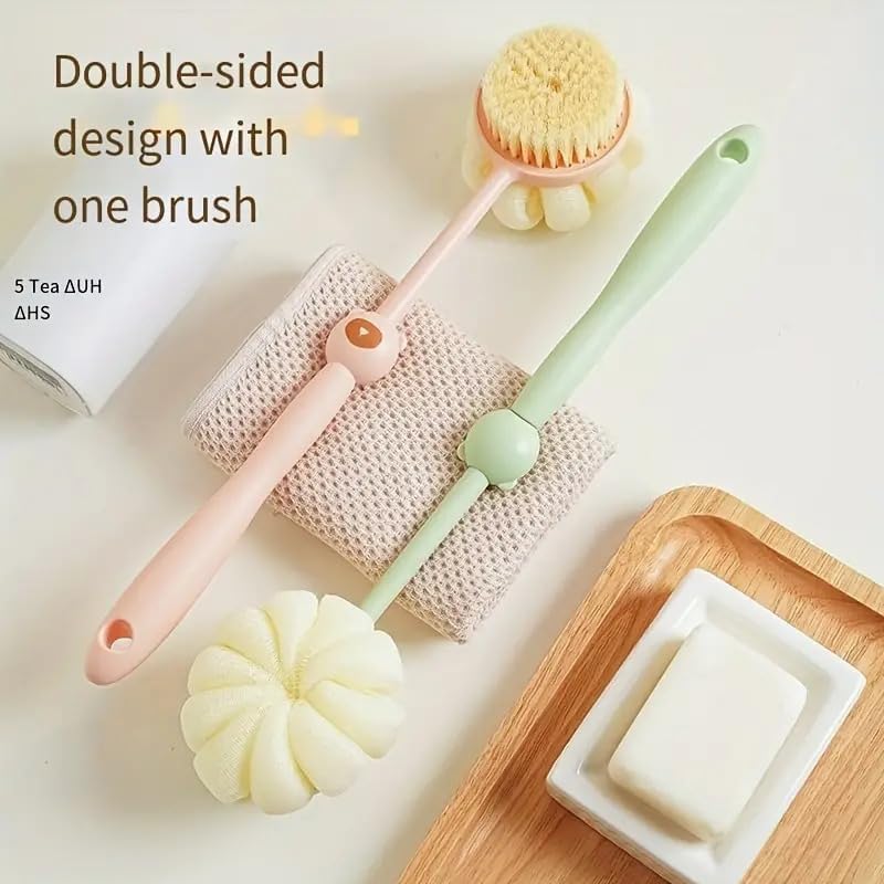 Image of AJIGNA MART Back Scrubber Shower Brush, Bath Brush Long Handle for Shower, Back Scrubber for Shower with Loofah and Exfoliating Mitt, Shower Brush for Bath Dry Brush, Body Brush for Men Women (G, 1, count)