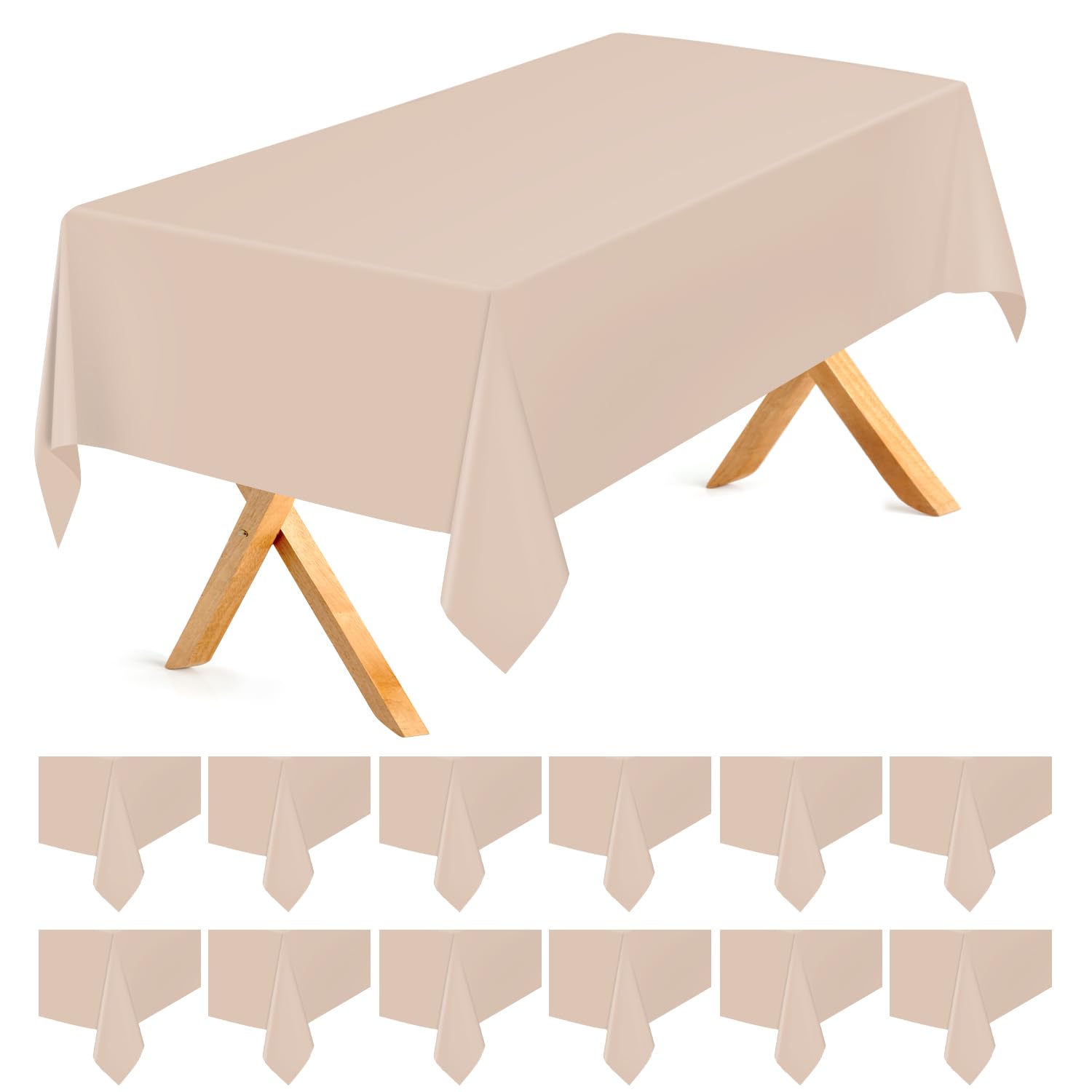 Paquete de 12 manteles de plástico desechables rectangulares de 137 x 274 cm, color beige