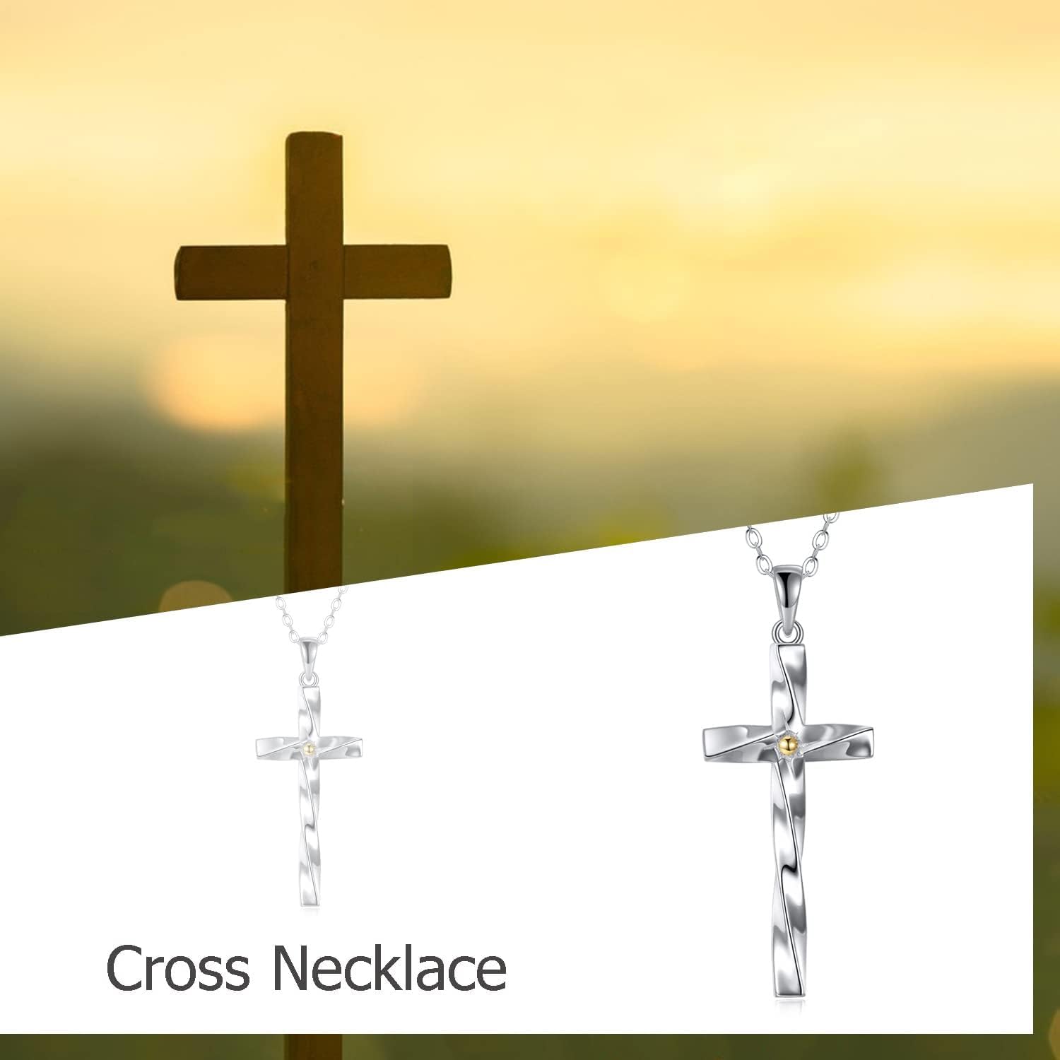 Spiral Cross Necklace for Men, Silver Stainless Steel Spiral Cross Pendant Mens Cross Chain - Image 6